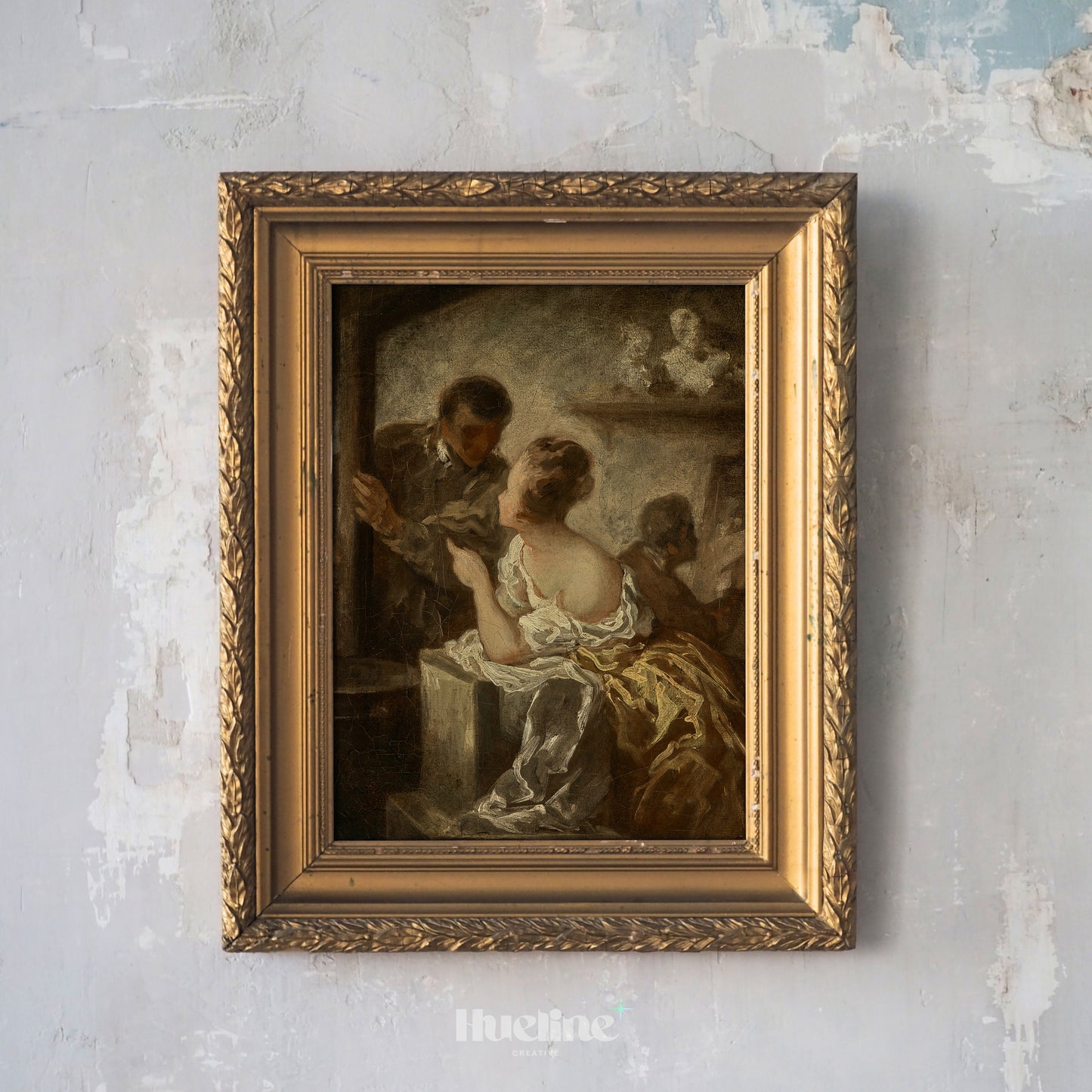 Romantic Vintage Couple Art Print – Baroque Style Painting with Soft Tones – Antique Historical Wall Decor for Elegant Interiors - L1052