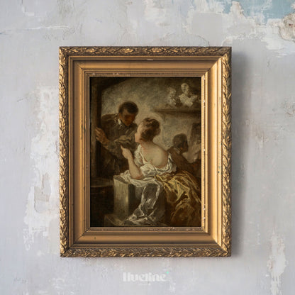 Romantic Vintage Couple Art Print – Baroque Style Painting with Soft Tones – Antique Historical Wall Decor for Elegant Interiors - L1052