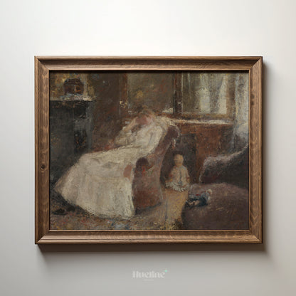 Vintage Mother and Child Painting Print, Impressionist Interior Wall Art, Soft Nostalgic Home Decor - L1098