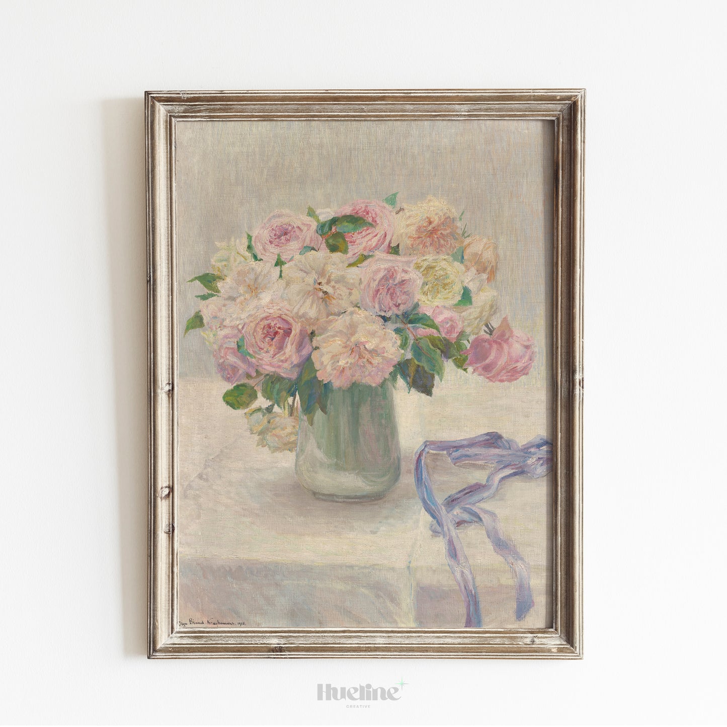 Vintage Floral Wall Art - Romantic Roses Painting - Shabby Chic Home Decor - Cottagecore Wall Hanging - Pastel Flower Artwork - L1030