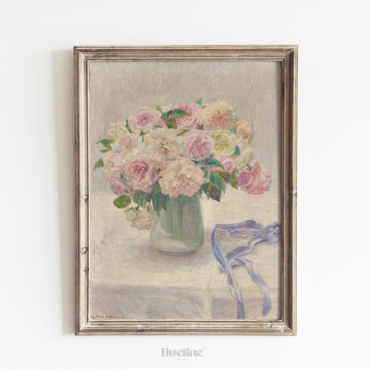 Vintage Floral Wall Art - Romantic Roses Painting - Shabby Chic Home Decor - Cottagecore Wall Hanging - Pastel Flower Artwork - L1030