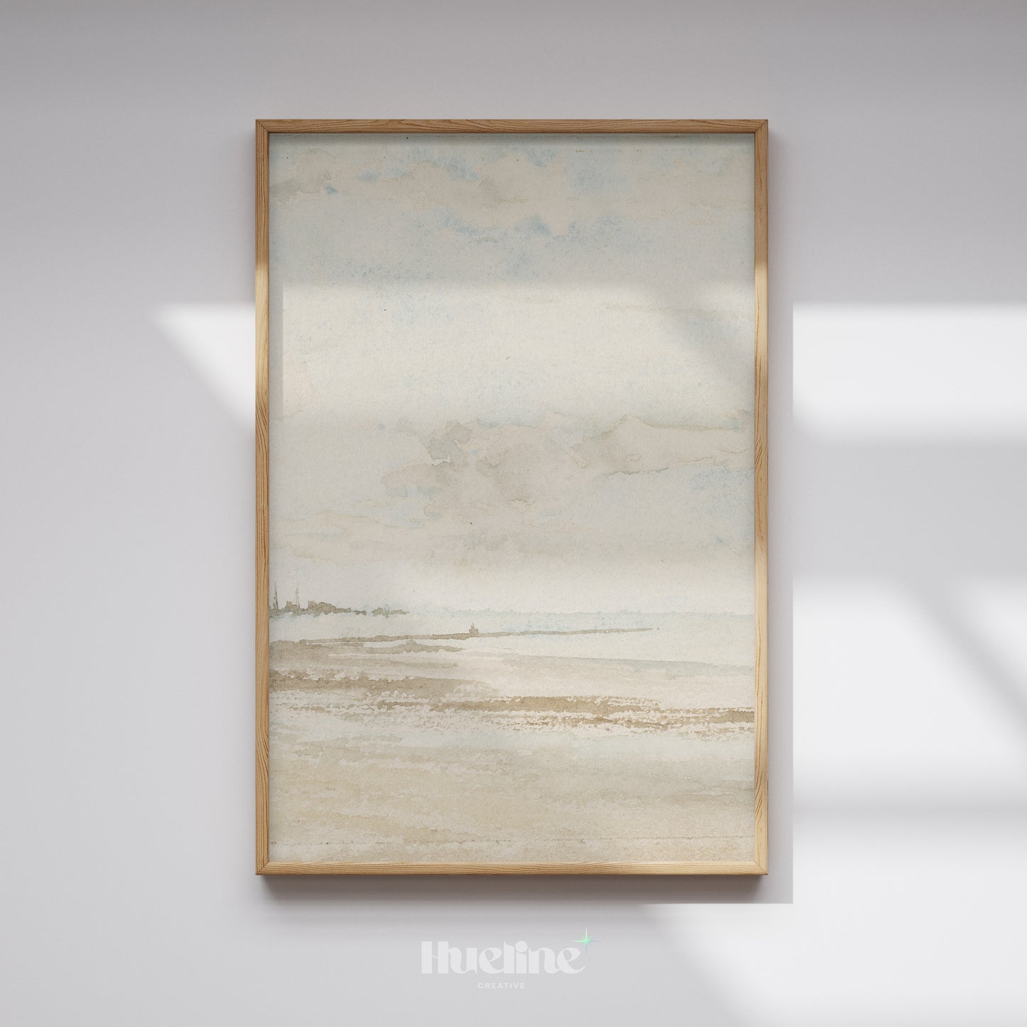 Soft Neutral Coastal Watercolor Print, Minimalist Beach Landscape Wall Art - L1157