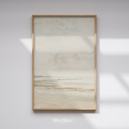Soft Neutral Coastal Watercolor Print, Minimalist Beach Landscape Wall Art - L1157