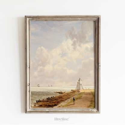 Vintage Coastal Landscape Art Print – Peaceful Shoreline Scene with Sailboats and Lighthouse – Classic Wall Decor for Coastal or Cottage Interiors - L1037