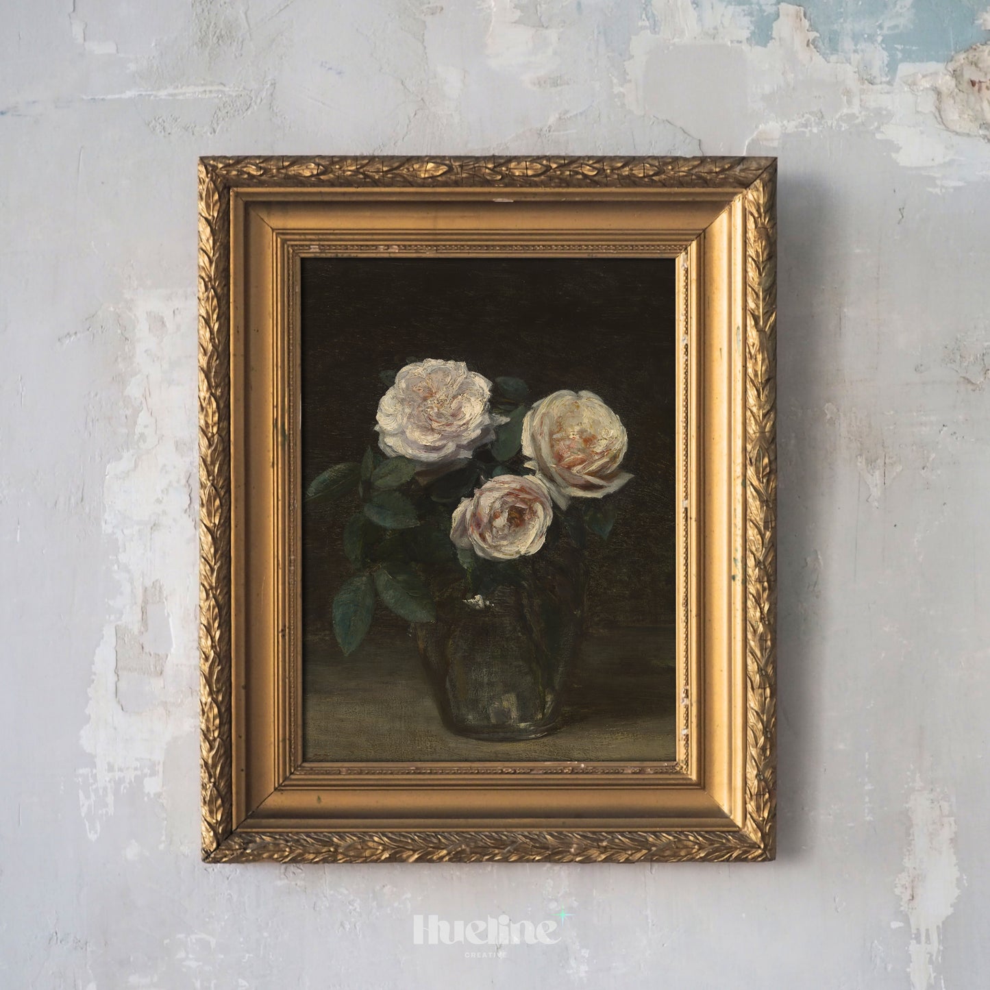 Vintage White Roses Art Print – Elegant Floral Still Life with Dark Background – Romantic Botanical Wall Decor for Classic Interiors - L1062