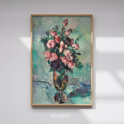 Impressionist Roses Oil Painting, Pink Floral Wall Art, Vibrant Bouquet Print - L1160