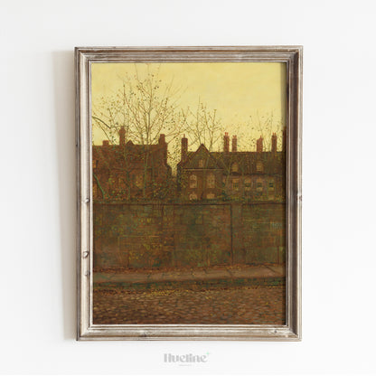 Vintage Urban Wall Art Print – Moody Yellow Sky Cityscape for Cozy Home Aesthetic, Autumn Architecture Decor, Gift for City Lovers - L1078