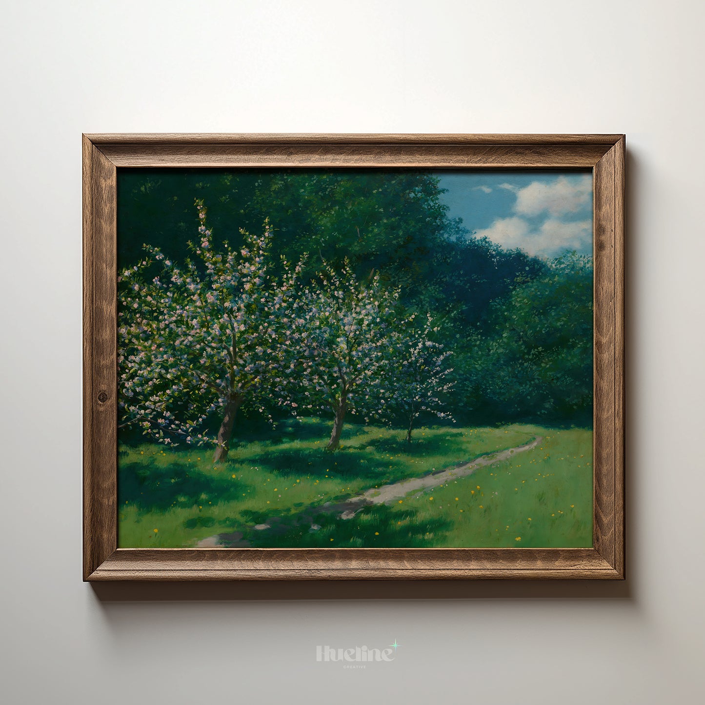 Spring Orchard Landscape Print – Peaceful Blooming Tree Pathway Wall Art – Vintage Nature Scene for Country Cottage Decor – Gift for Garden Lovers - L1071