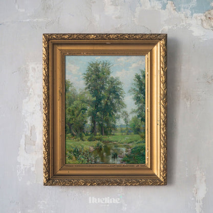 Pastoral Forest Landscape Print, Vintage Countryside Wall Art, Rustic Nature Scene Poster - L1088