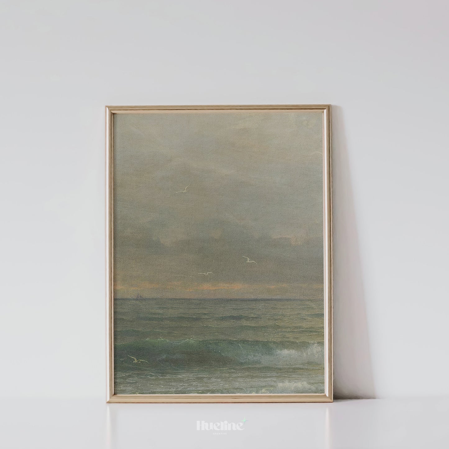 Vertical Seascape Wall Art, Vintage Ocean Print, Calm Coastal Horizon Poster - L1092
