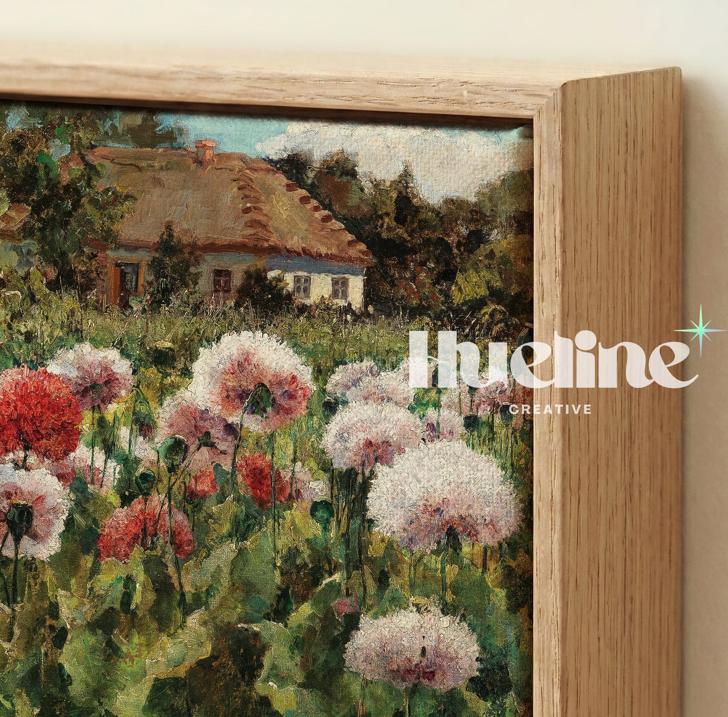 Vintage Poppy Field Painting, Rustic Cottage Landscape, Floral Meadow Wall Art - L1209
