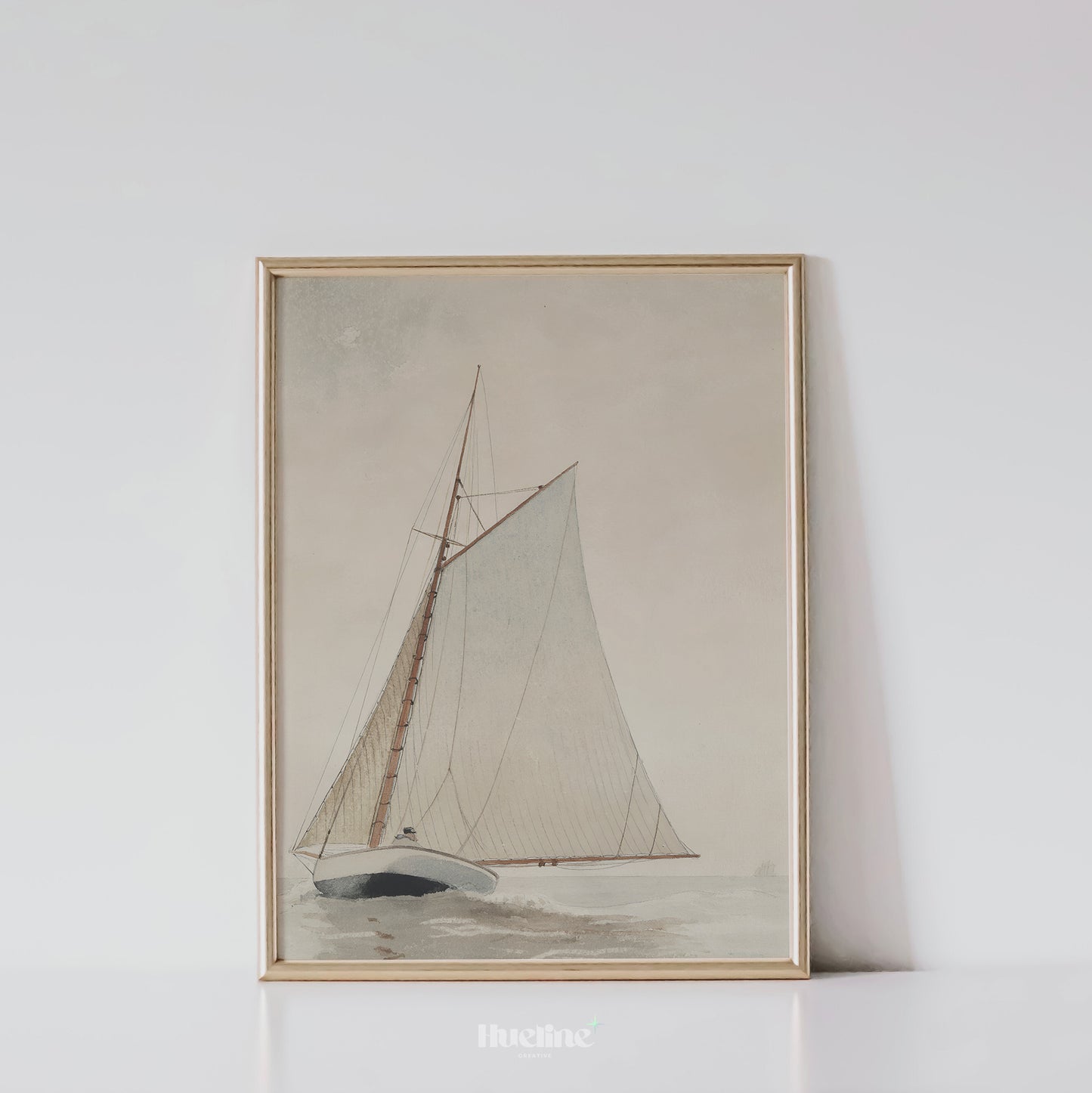 Vintage Sailboat Art Print – Minimalist Nautical Wall Decor with Classic Yacht Illustration – Coastal Gift for Sailing Enthusiasts - L1064
