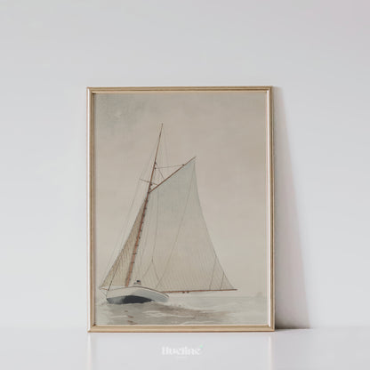 Vintage Sailboat Art Print – Minimalist Nautical Wall Decor with Classic Yacht Illustration – Coastal Gift for Sailing Enthusiasts - L1064
