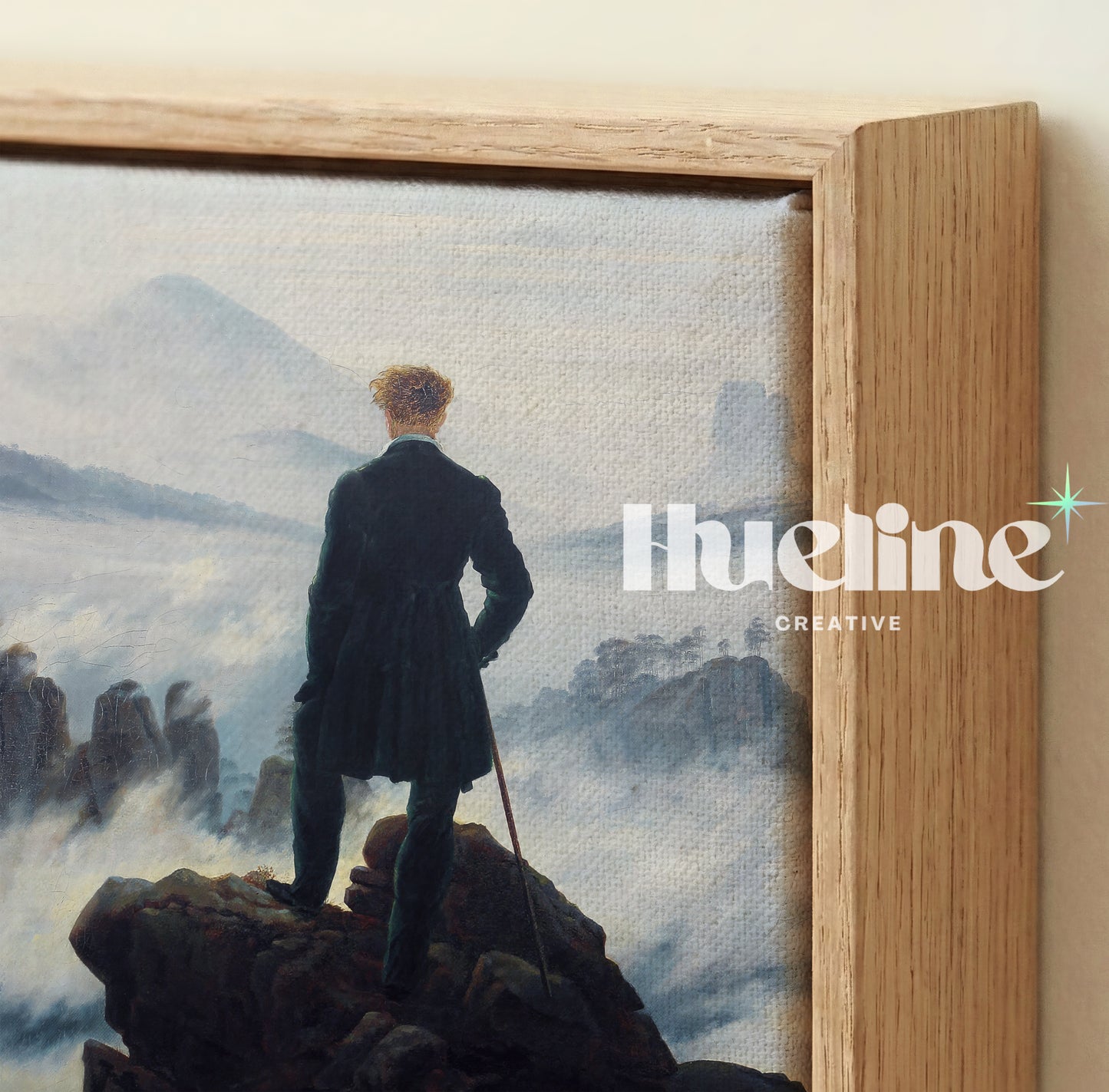 Wanderer above Sea of Fog Art Print, Romantic Painting, Moody Antique Decor - L1219