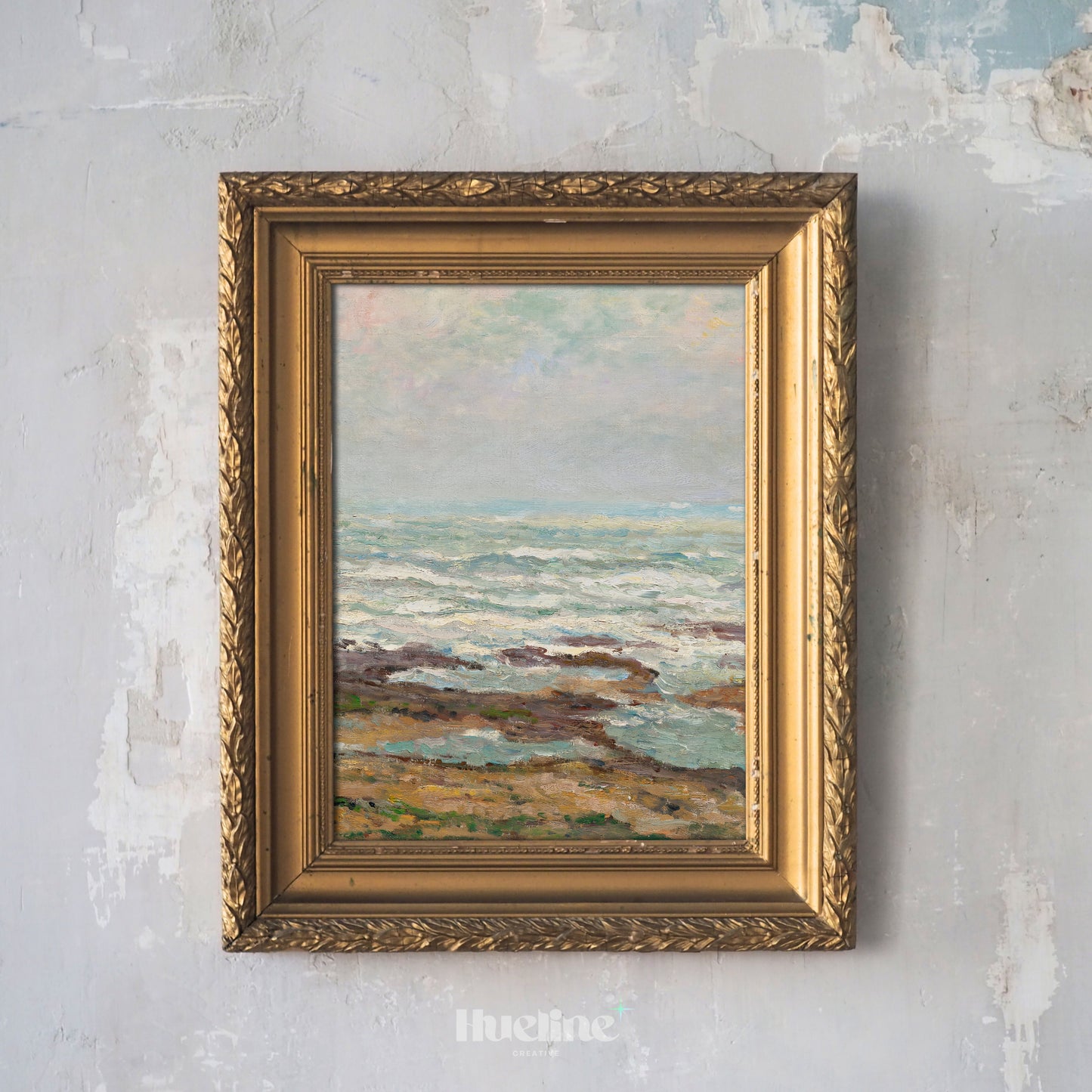 Coastal Impressionist Seascape Print, Vintage Ocean Wall Art, Soft Pastel Beach Painting - L1099
