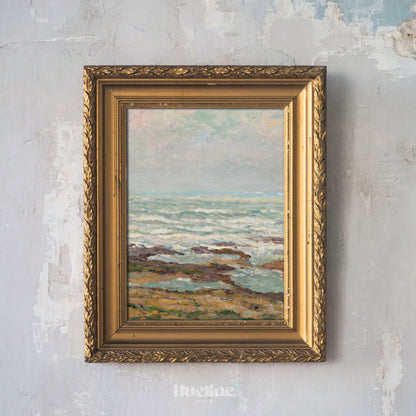 Coastal Impressionist Seascape Print, Vintage Ocean Wall Art, Soft Pastel Beach Painting - L1099
