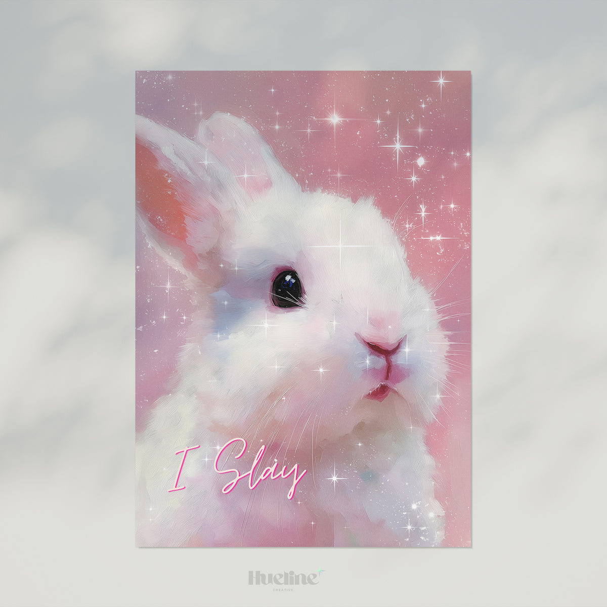 Pink Bunny Wall Art Print, Coquette Rabbit Poster, I Slay Girly Bedroom Decor - L1275