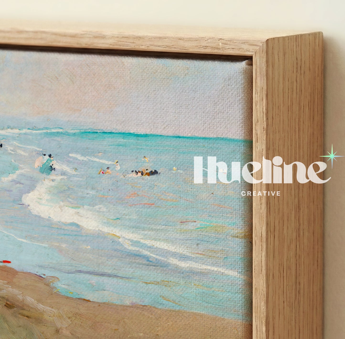 Coastal Beach Painting Print – Vintage Seaside Wall Art, Calm Ocean Waves - L1129