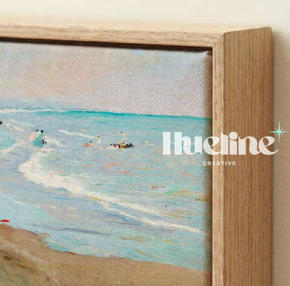 Coastal Beach Painting Print – Vintage Seaside Wall Art, Calm Ocean Waves - L1129