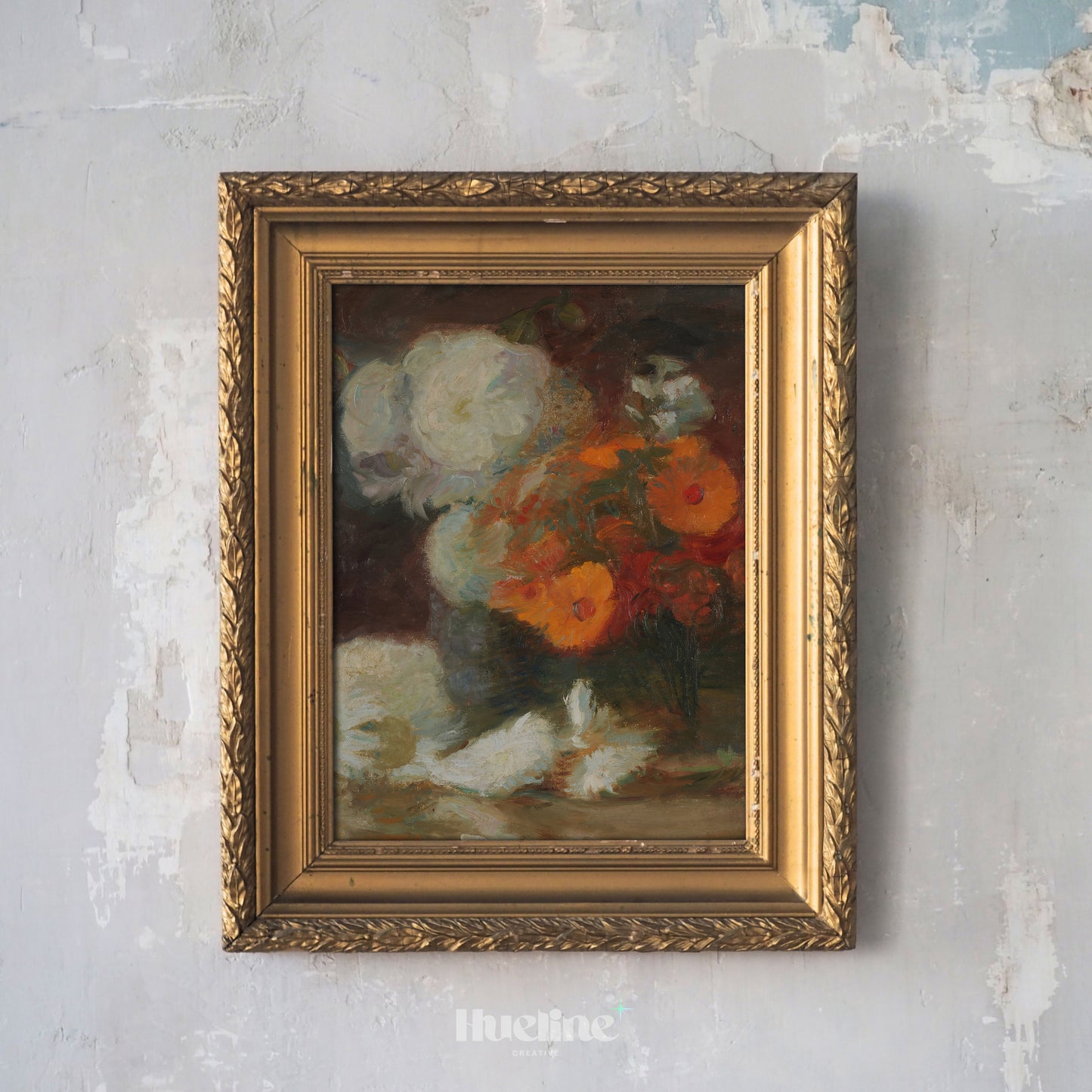 Dramatic Floral Still Life Art Print – Vintage-Style Dark Flower Bouquet Painting – Bold Botanical Wall Decor for Classic Interiors - L1049