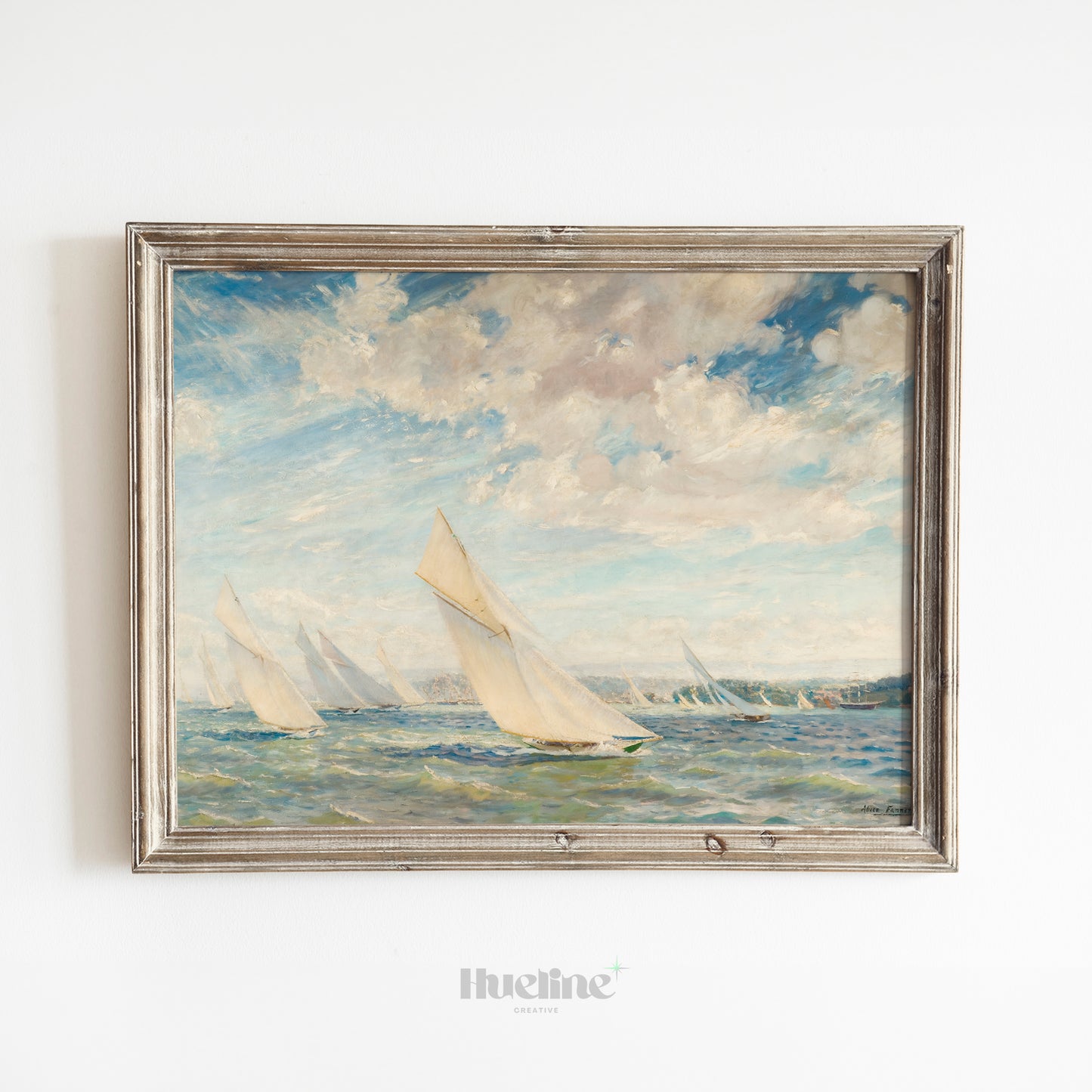 Vintage Sailing Boats Art Print – Coastal Nautical Wall Art with Blue Sky and Sea – Classic Maritime Decor for Beach or Lake House - L1041