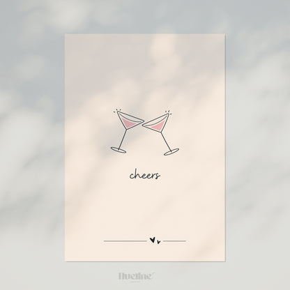 Minimalist Cheers Cocktail Print, Martini Glass Wall Art, Bar Cart Decor, Girly Poster - L1276