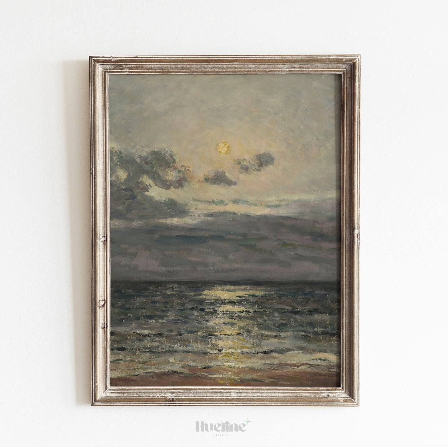 Moonlit Ocean Wall Art Print – Tranquil Night Seascape Painting for Calm Home Decor, Gift for Nature and Sea Lovers - L1080