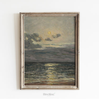Moonlit Ocean Wall Art Print – Tranquil Night Seascape Painting for Calm Home Decor, Gift for Nature and Sea Lovers - L1080