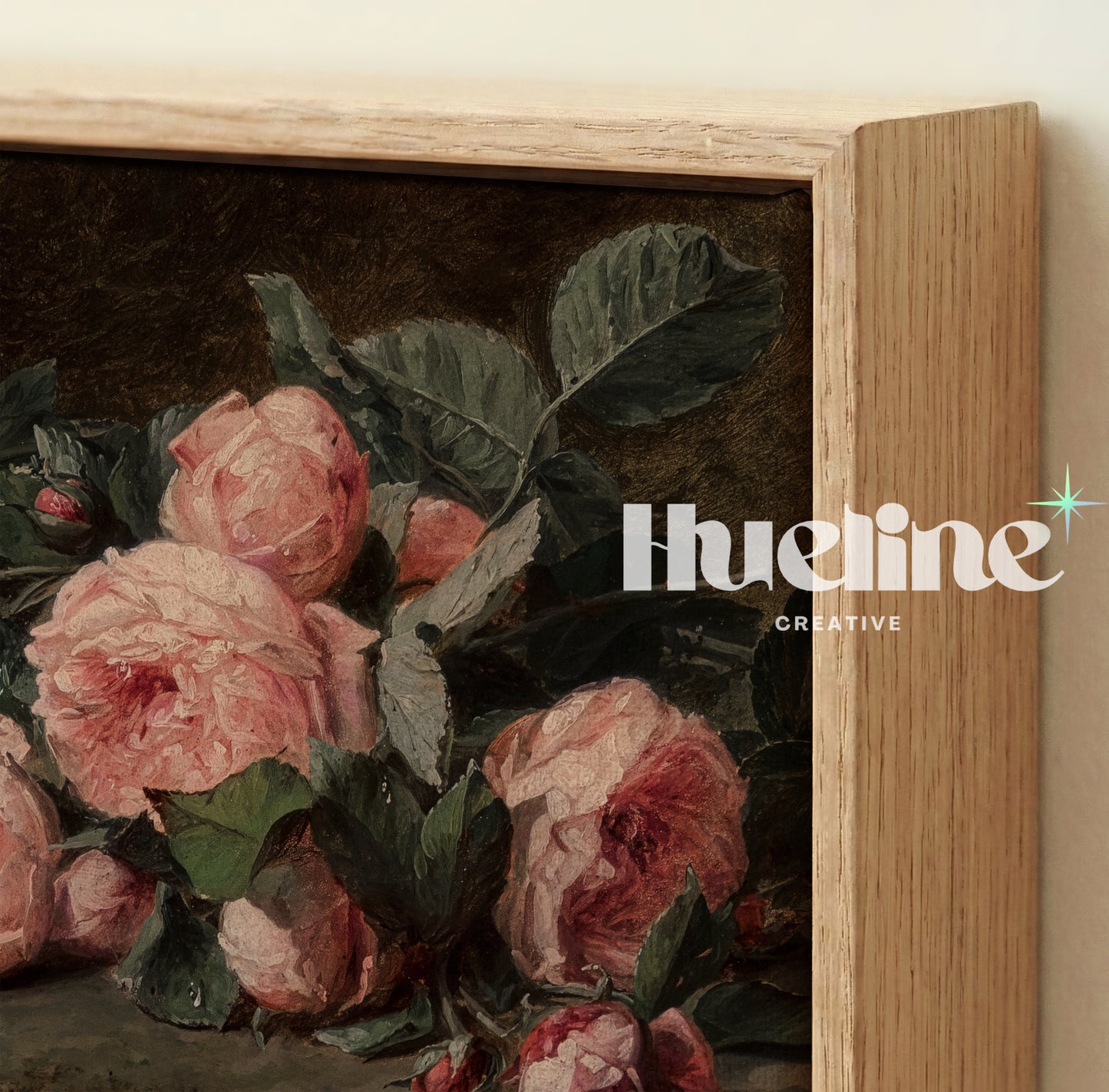 Vintage Pink Roses Oil Painting, Dark Moody Floral Still Life, Antique Wall Art - L1204