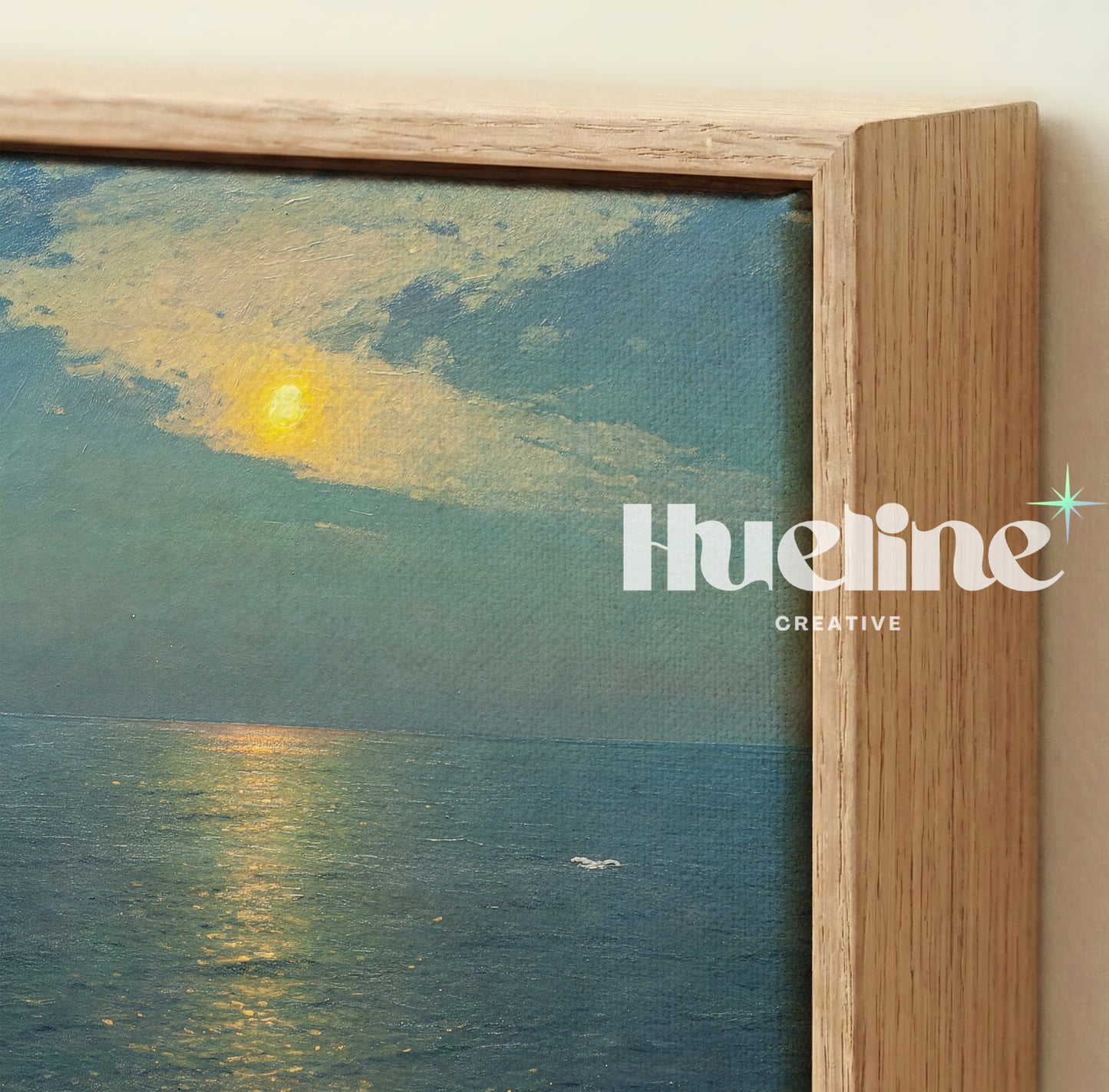 Vintage Moonlight Ocean Seascape Wall Art, Classical Night Sea Painting - L1181