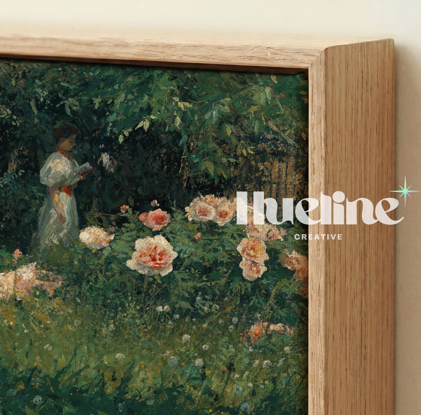 Vintage Impressionist Reading Woman, Floral Garden Oil Painting, Romantic Wall Art - L1211