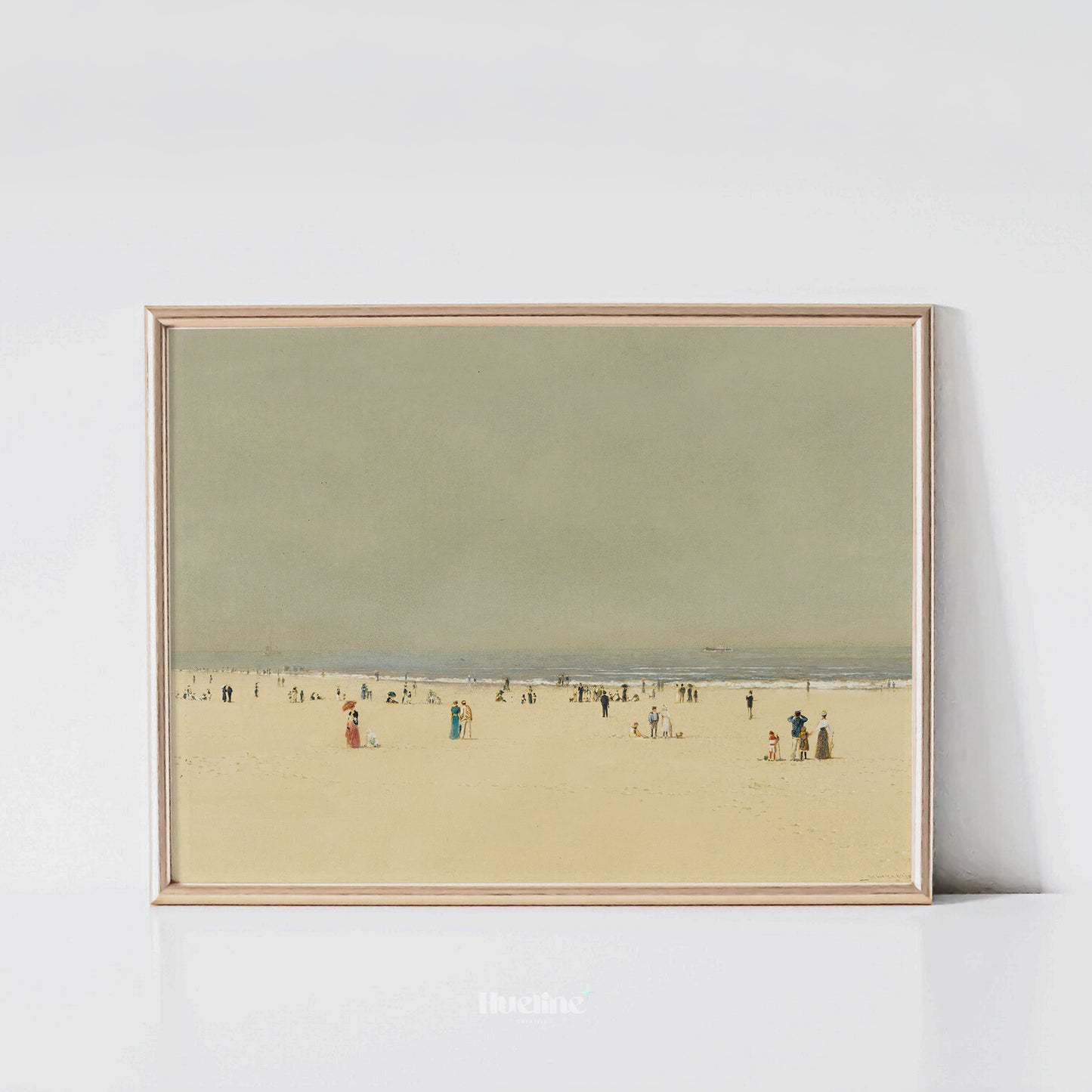 Minimalist Vintage Beach Scene Art Print – Soft Toned Coastal Landscape with Figures – Calm Seaside Wall Decor for Coastal and Retro Interiors - L1053