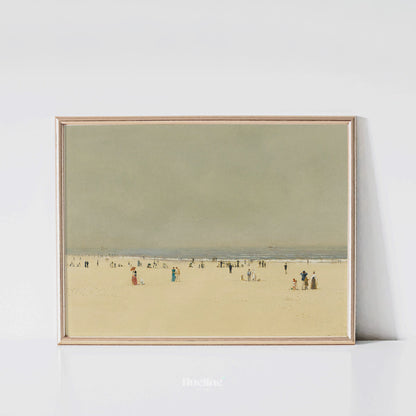 Minimalist Vintage Beach Scene Art Print – Soft Toned Coastal Landscape with Figures – Calm Seaside Wall Decor for Coastal and Retro Interiors - L1053