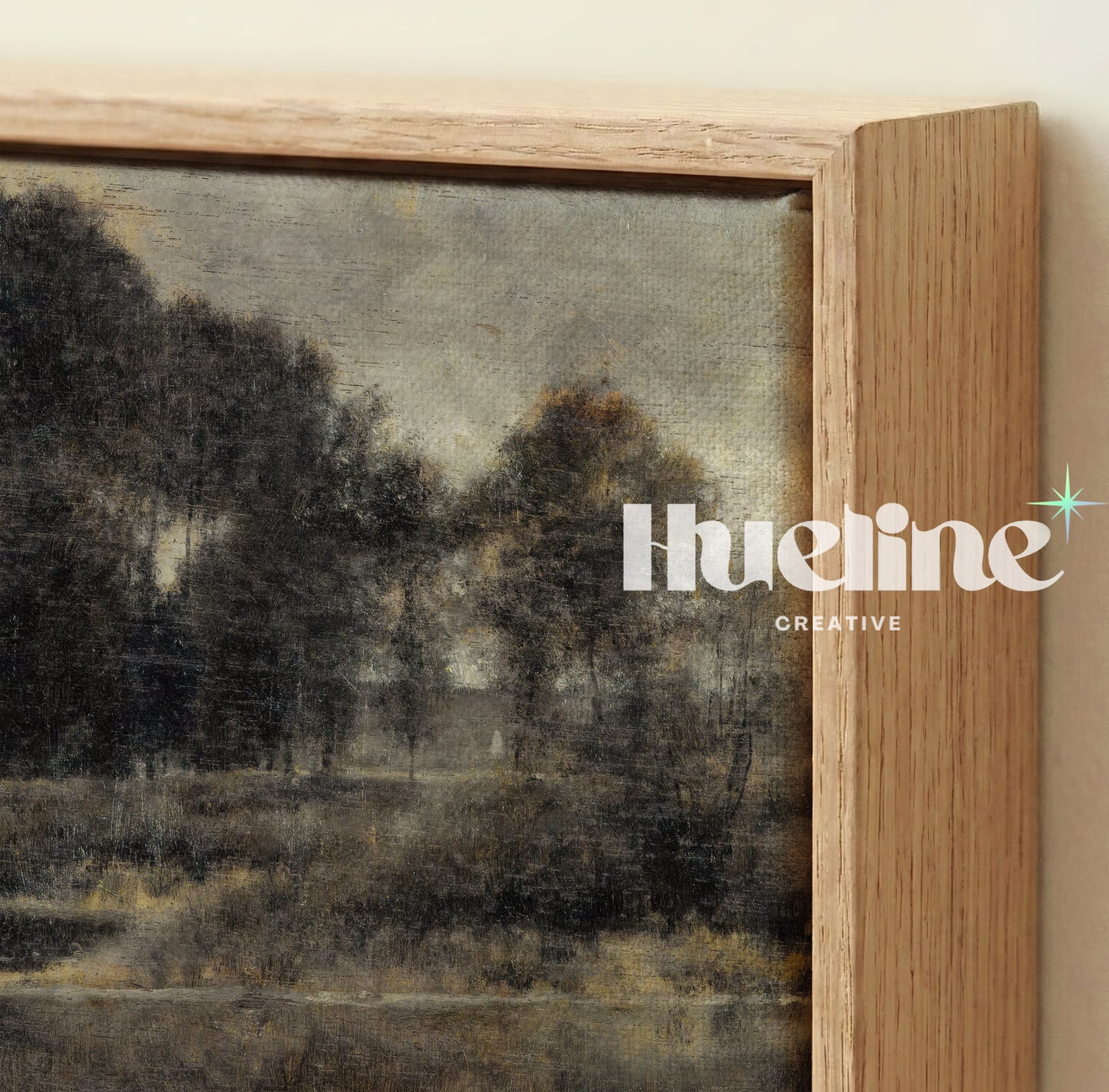 Moody Vintage Landscape Oil Painting, Tonalist Antique River Scene, Dark Neutral Wall Art - L1213