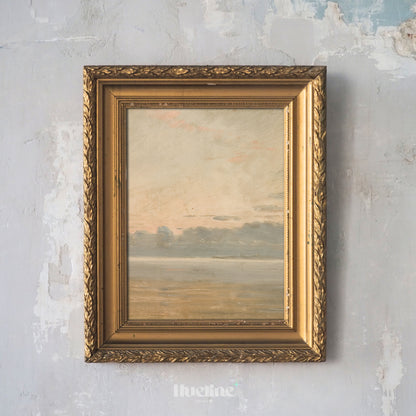 Minimal Coastal Landscape Print, Soft Neutral Seascape Wall Art, Tranquil Horizon Painting - L1087