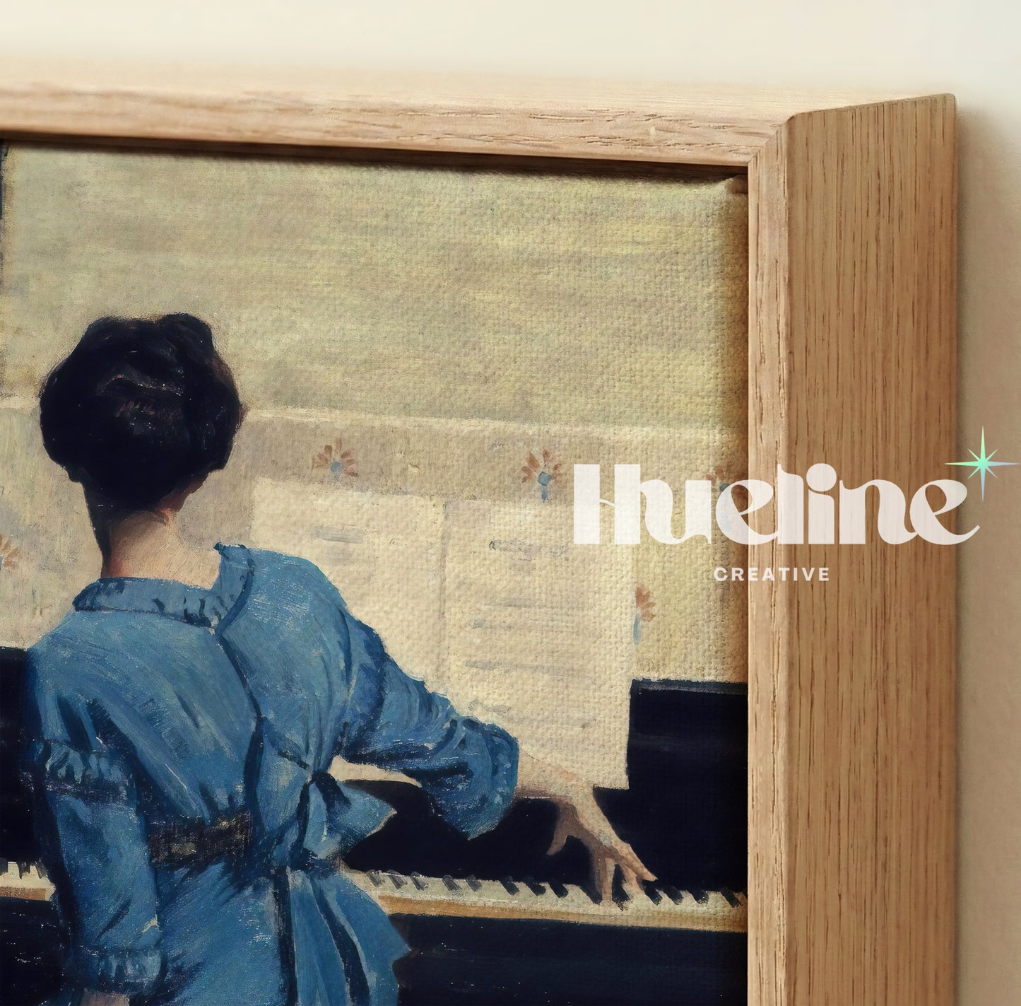 Woman at the Piano Print, Vintage Musician Wall Art, Lady in Blue Dress Painting - L1174