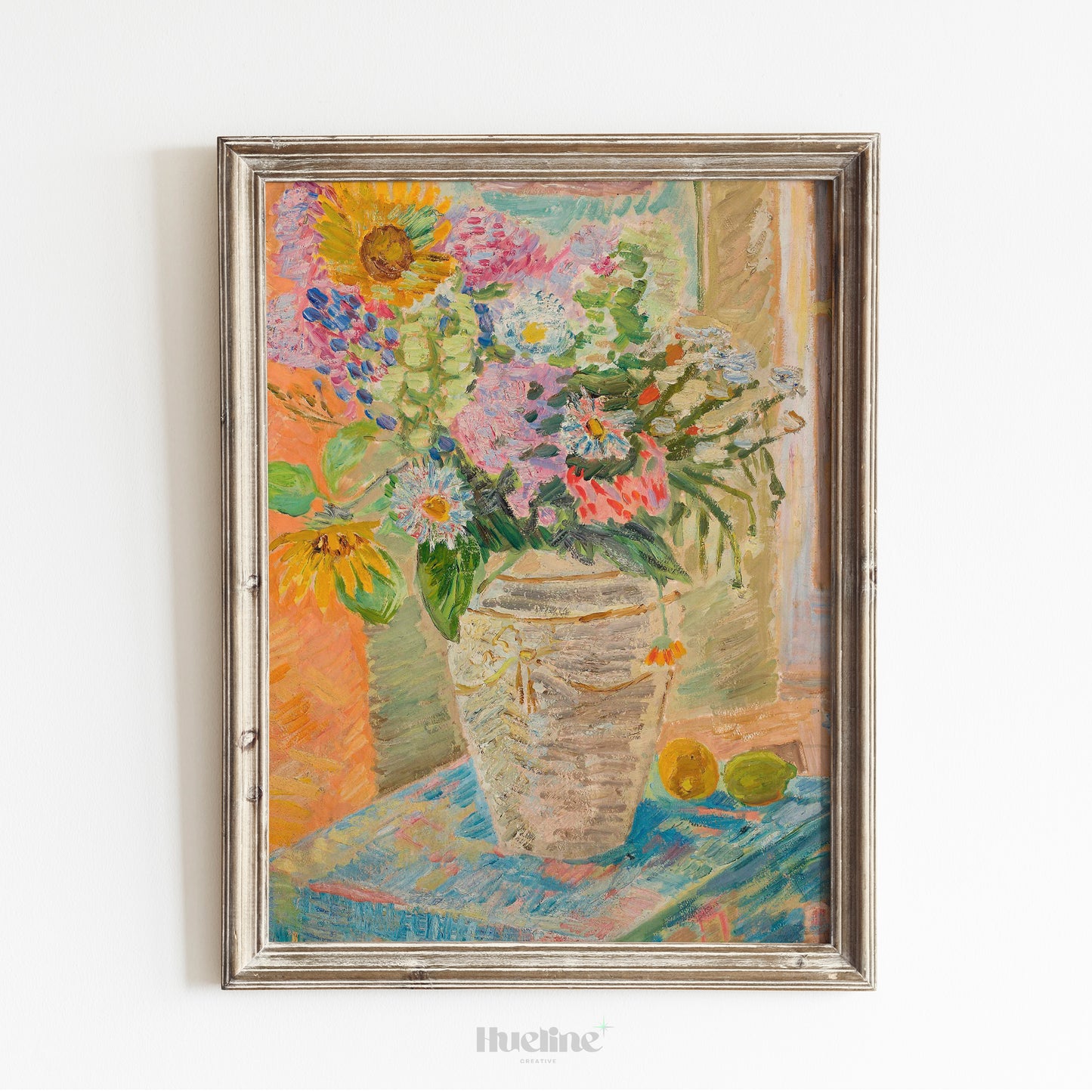 Maximalist Floral Wall Art, Eclectic Still Life Print, Colorful Sunflower Painting - L1161