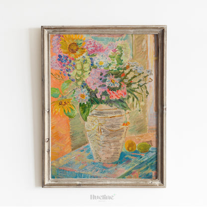 Maximalist Floral Wall Art, Eclectic Still Life Print, Colorful Sunflower Painting - L1161