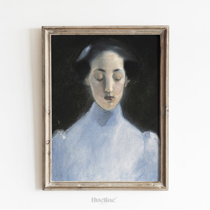 Minimalist Woman Portrait Wall Art Print – Soft Toned Female Face Painting for Modern, Elegant, and Serene Home Decor - L1036