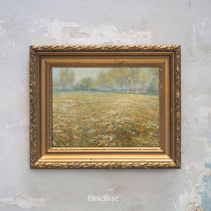 Vintage Meadow Landscape Art Print – Soft Wildflower Field and Trees – Rustic Country Wall Decor for Cottage or Farmhouse Interiors - L1044