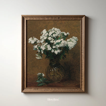 Vintage White Floral Wall Art | Classic Still Life Flower Painting Print - L1110