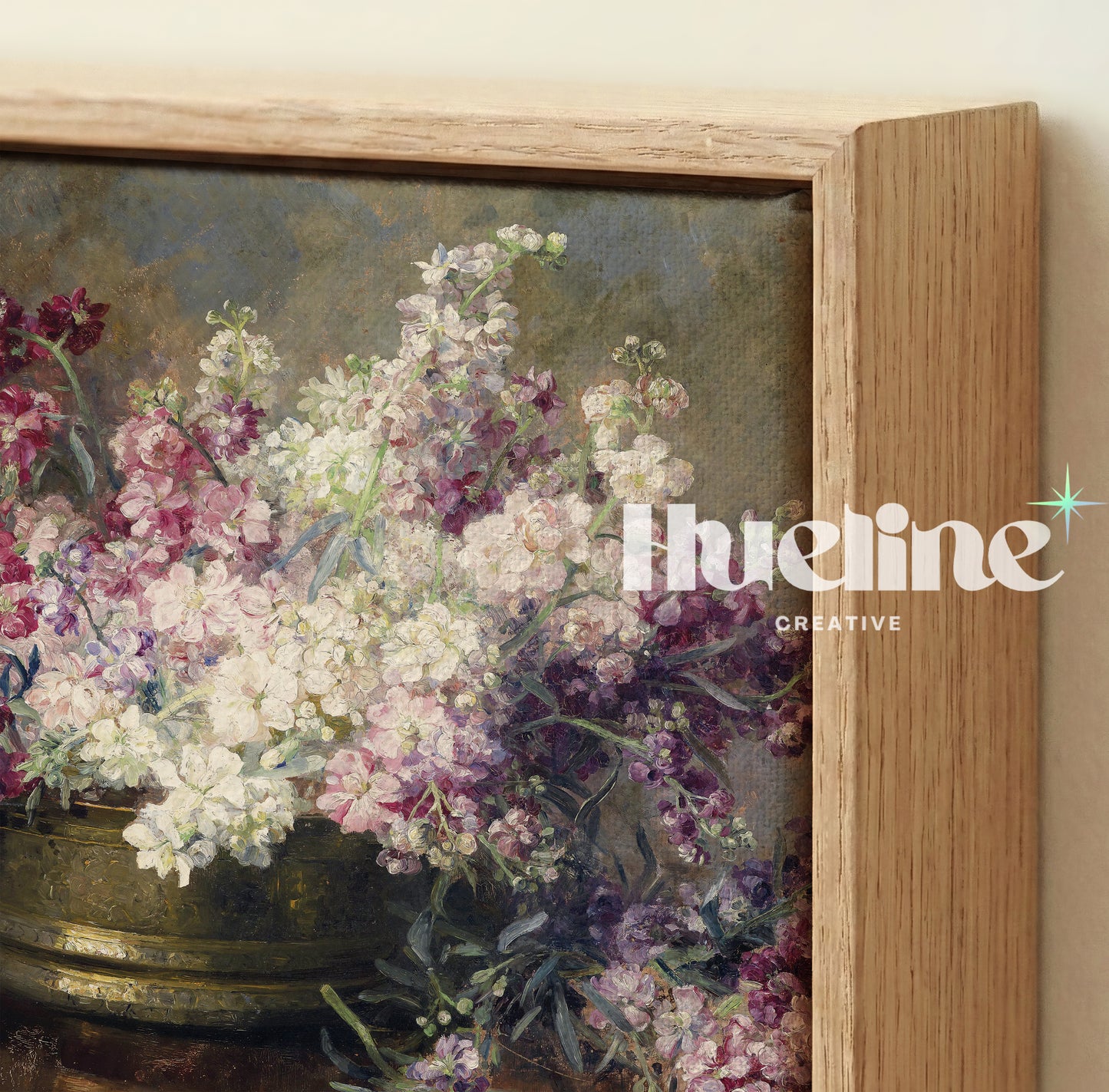 Vintage Floral Still Life, Moody Pink Purple Flower Painting, Antique Farmhouse Wall Art - L1223