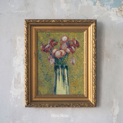 Impressionist Floral Still Life Art Print – Bold Vintage Flower Bouquet in Vase – Textured Botanical Wall Decor for Artistic Interiors - L1047