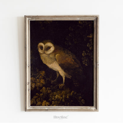 Vintage Owl Wall Art Print – Moody Dark Aesthetic Animal Painting for Nature Lovers, Gothic Decor, Ideal Gift for Wildlife Enthusiasts - L1077