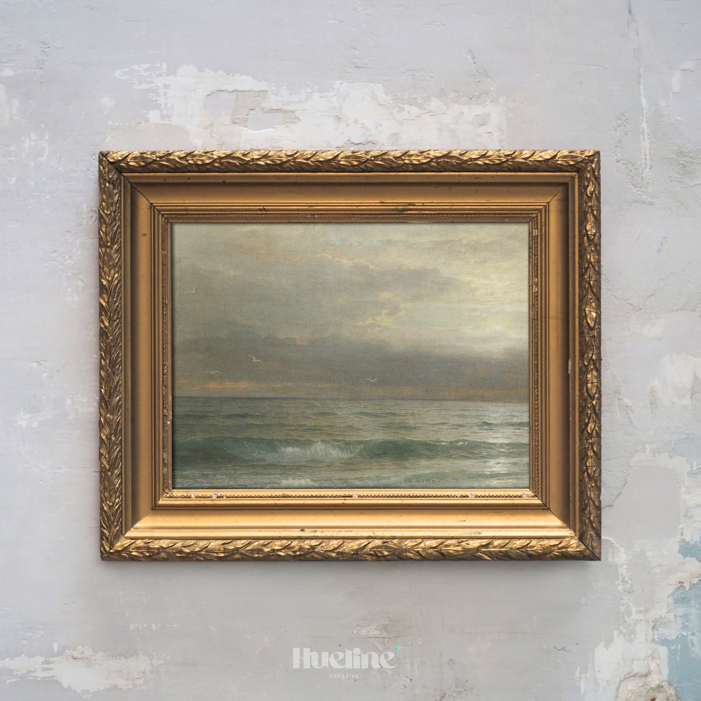 Vintage Ocean Horizon Print, Tranquil Seascape Wall Art, Moody Coastal Painting Poster - L1091