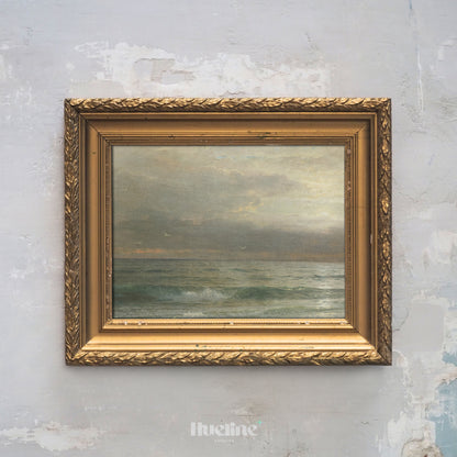 Vintage Ocean Horizon Print, Tranquil Seascape Wall Art, Moody Coastal Painting Poster - L1091