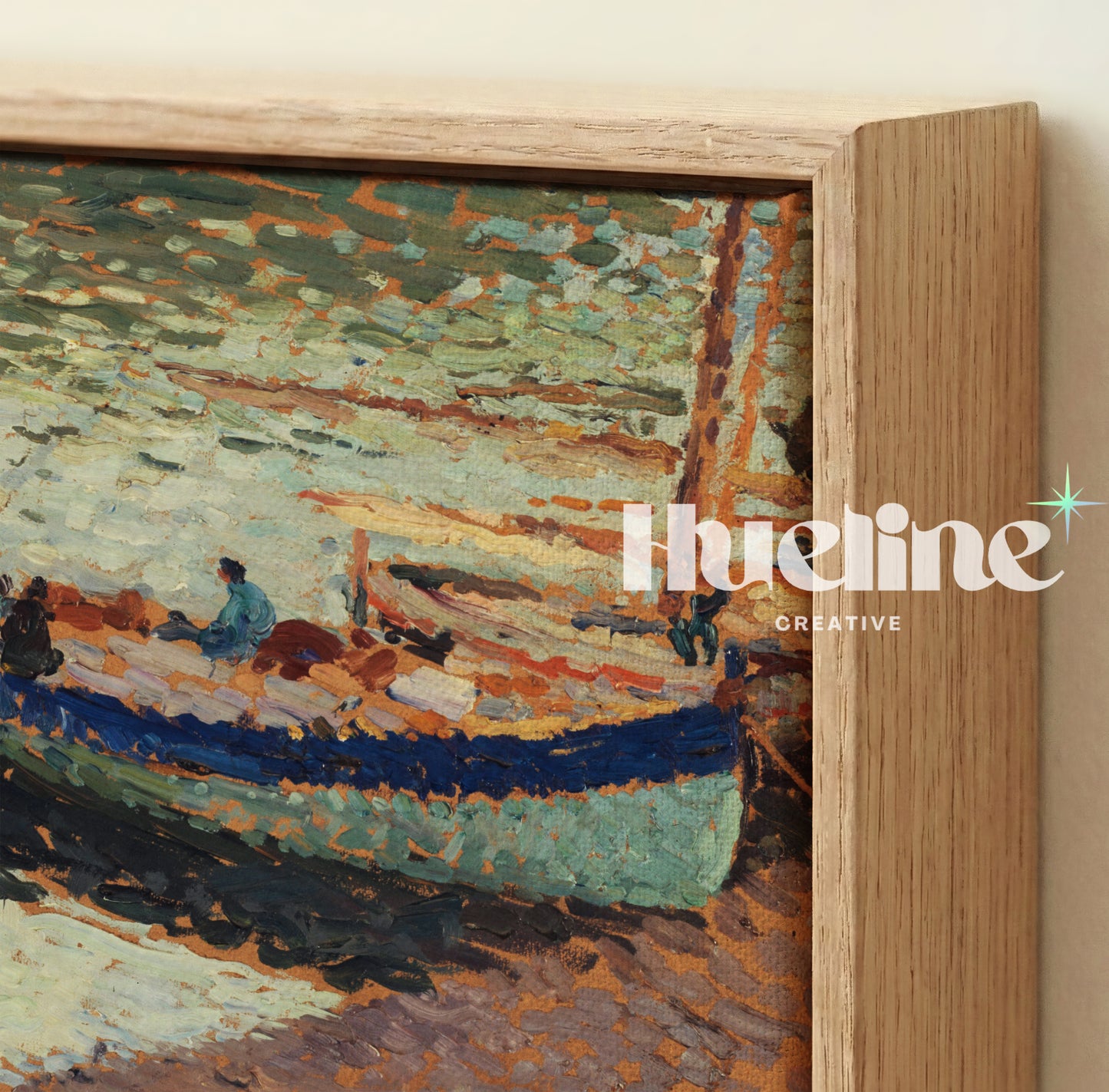 Vintage Fishing Boats Coastal Wall Art, Impressionist Beach Painting - L1175