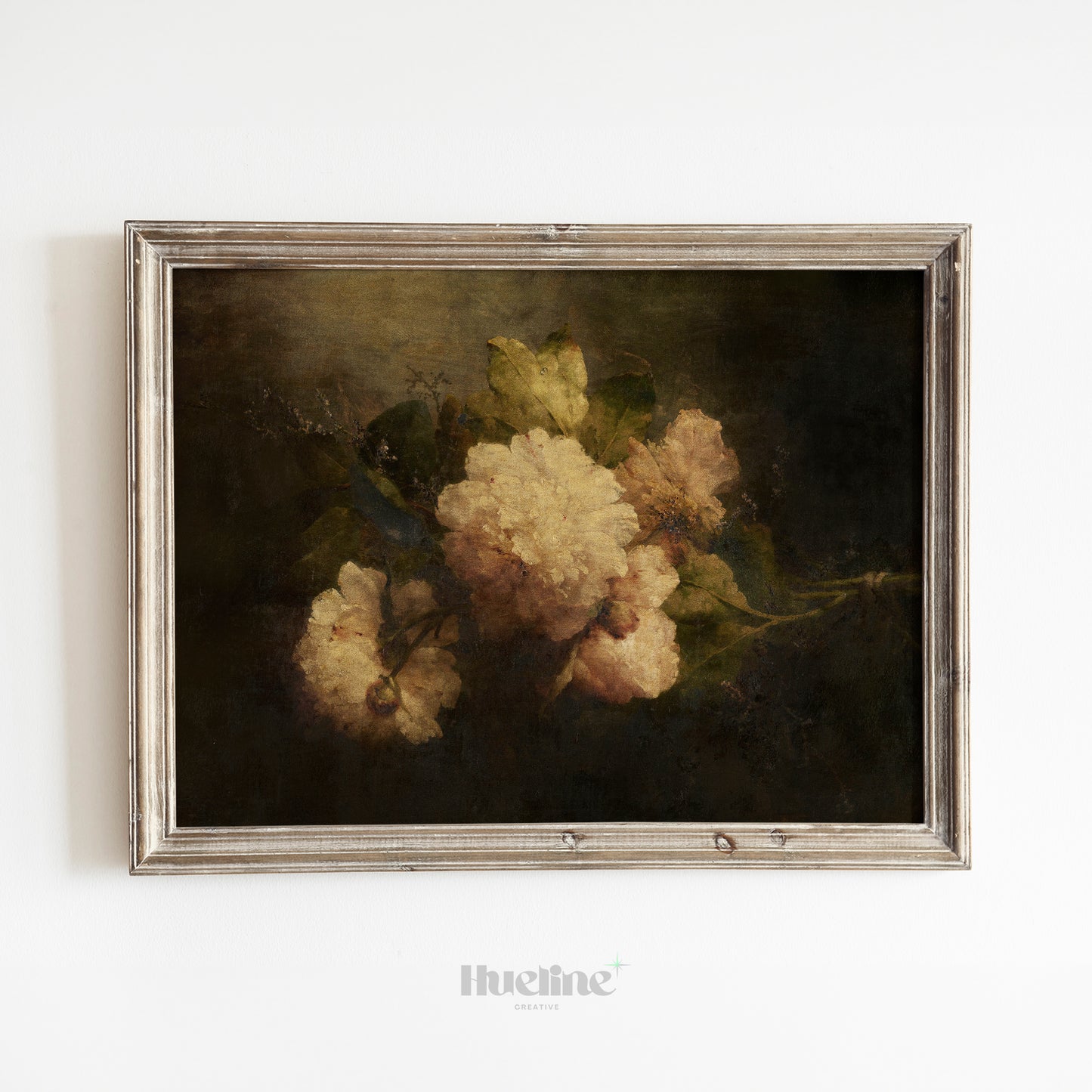Dark Floral Still Life Print, Vintage Peony Wall Art, Moody Botanical Painting Poster - L1097