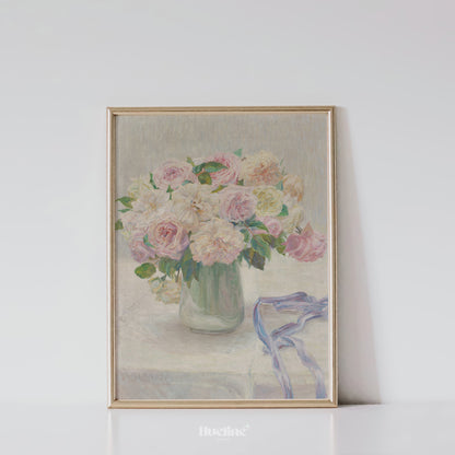 Vintage Floral Wall Art - Romantic Roses Painting - Shabby Chic Home Decor - Cottagecore Wall Hanging - Pastel Flower Artwork - L1030