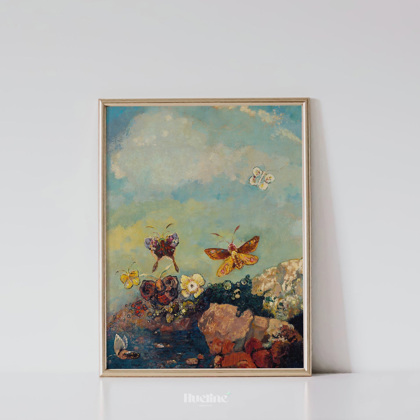 Butterfly Meadow Art Print – Whimsical Nature Painting with Vintage Charm – Peaceful Wall Decor Gift for Nature Lovers - L1068